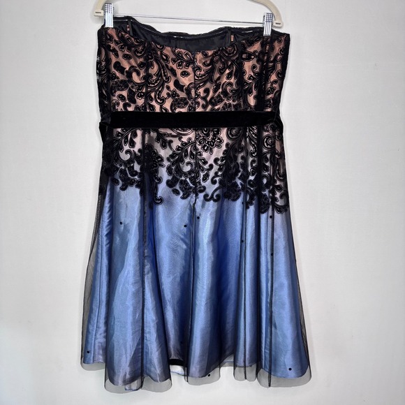 Adrianna‎ Papell Dress Womens Size 20W Black Lace Strapless Blue Evening Party - Picture 10 of 14